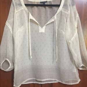 Sheer creme AE Peasant Boho blouse